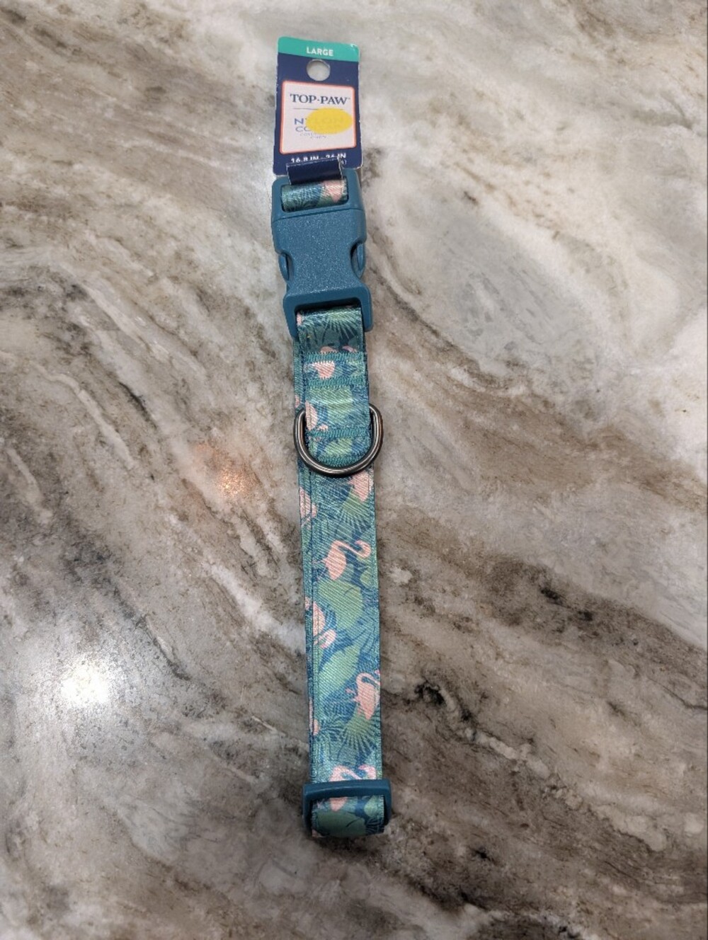 Top Paw Teal Collar with Pink Flamingo Pattern
